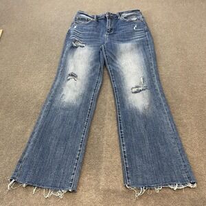 Risen Jeans Womens 7/28 Blue Distressed Wide Leg High Rise Frayed Hem RDP1268